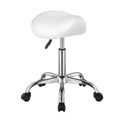 Image de VEVOR Tabouret de selle pivotant en cuir PU à roulettes hauteur réglable blanc
