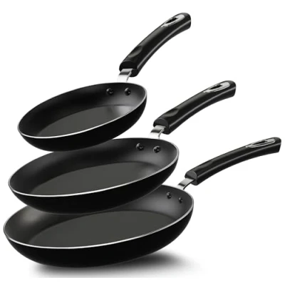 Afbeelding van KICHLY aluminium koekenpannen met anti aanbak 3 delige inductiebodem, 20 cm, 24 cm en 28 zwart