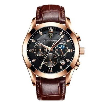 Afbeelding van Poedagar HerenHorloge Rosé met Zwart (Lederen Band)