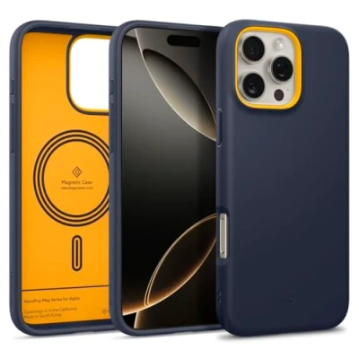 Afbeelding van Caseology Nano Pop Mag beschermhoes voor iPhone 16 Pro Max, zacht en stofvrij materiaal, magnetische valbescherming in militaire kwaliteit met zijgreeppatroon, blauw