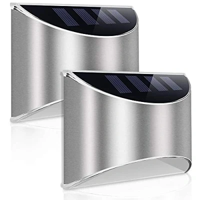 Afbeelding van LeiDrail Buitenlamp op zonne energie, 2 stuks, led, zonnelamp, draadloos, wandlamp, waterdicht, voor tuin, terras, binnenplaats