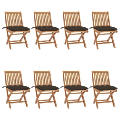Afbeelding van Tuinstoelen 8 st inklapbaar met kussens massief teakhout