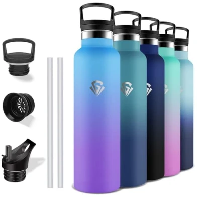 Afbeelding van Grsta 1 liter thermosfles, BPA vrij, roestvrijstalen fles, met filter en rietje, metalen houdt 12 uur warm/24 koud, fitnessfles, sport