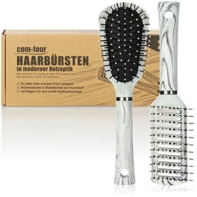 Afbeelding van COM FOUR® Set van 2 haarborstels voor vrouwen en mannen skeletborstel, multifunctionele borstel kapsel (2 stuks zwart wit)