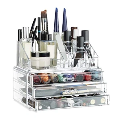 Afbeelding van Relaxdays make up organizer klein stapelbaar sieradendoosje cosmetica opbergbox doorzichtig