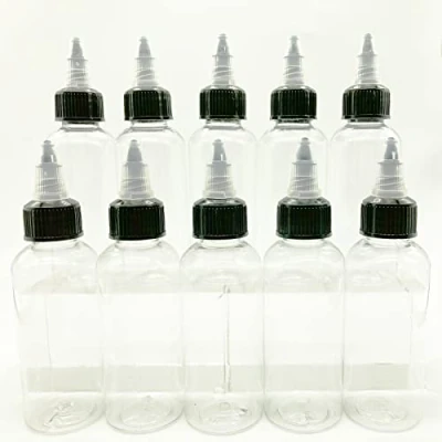 Afbeelding van 10 stuks 60 ml dispenserflessen, kunststof, zwart, compressieflessen, dispenserflessen van knijpfles met zwarte twist dop, voor inkten, oliën, gels, lijm