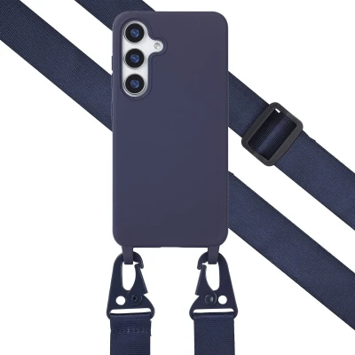 Afbeelding van Selencia hoesje Geschikt voor Samsung Galaxy S25 met koord Siliconen afneembaar Donkerblauw