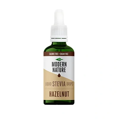 Afbeelding van Modern Nature Vloeibare stevia hazelnootsmaak geen calorieën en suikervrij keto veganistisch dieet smaak druppels voor koffie, eiwitten, pap, yoghurt drops zoetstof, 50 ml