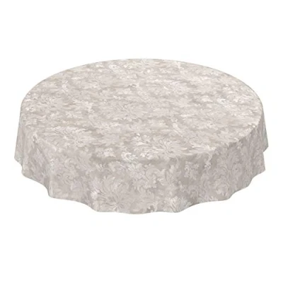 Afbeelding van ANRO Wasdoek afwasbaar tuintafelkleed tafelzeil rond ovaal rechthoekig indoor outdoor barok rankenpatroon lichtgrijs beige 140 cm