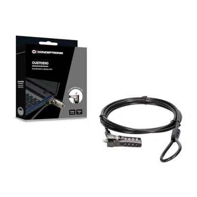 Afbeelding van Conceptronic CUSTODIO01BS kabelslot Zwart 1,8 m