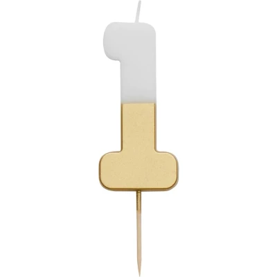 Afbeelding van Talking Tables Kaars nummer 0 voor taarten, BDAY CANDLE GLDV2 0, wit/goud, 8 cm