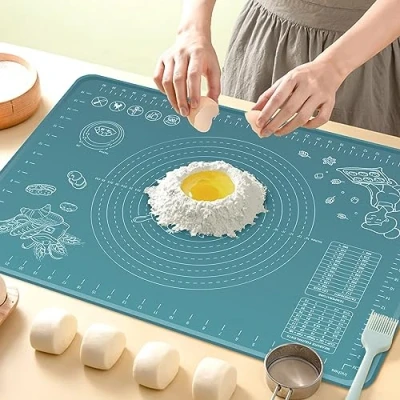 Afbeelding van Extra dikke anti aanbaklaag siliconen bakmat 81,3 x 61 cm met afmetingen antislip mat kneedmat aanrecht deegmat randverhoging