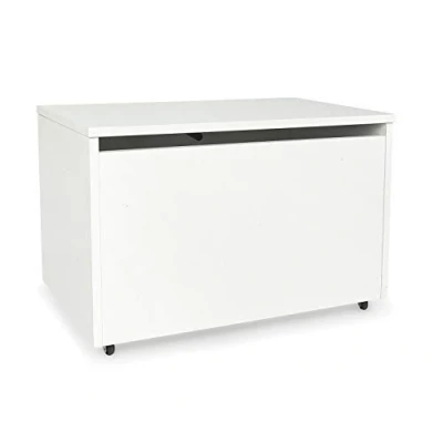 Afbeelding van Leomark Houten opbergdoos, bank op wielen, 71 x 40 46 cm (A) 91 l, doos met deksel, meubels voor slaapkamer en kinderkamer, scholen, kantoren, kinderbox, wit