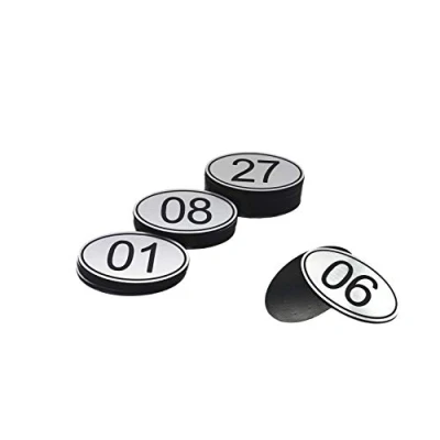 Afbeelding van Ovale tafelnummers gegraveerd ABS 30 mm x 50 (1 100) voor pubs, restaurants, clubs zilver 1 tot 100