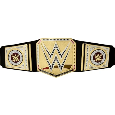 Afbeelding van Mattel WWE Universele kampioenschapsriem, halflederen stof, lengte 91 cm en verstelbaar, authentieke stijl van de RAW, SmackDown NXT Championships, kinderspeelgoed, 6 jaar, HYJ35