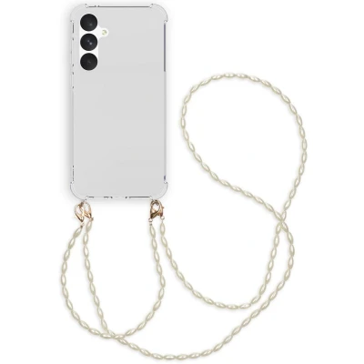 Afbeelding van iMoshion Hoesje Geschikt voor Samsung Galaxy A55 met koord Backcover + armband Parels Transparant