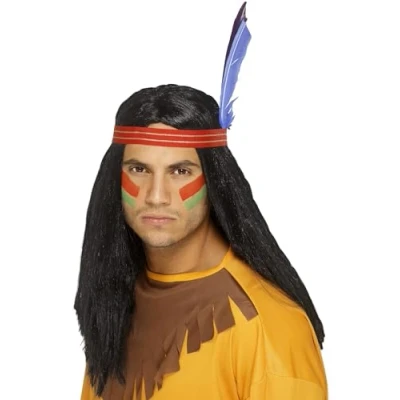 Afbeelding van SMIFFY&#039;S Lange zwarte indianenpruik voor mannen