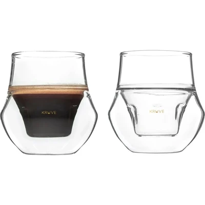 Afbeelding van dubbelwandige koffieglazen Kruve Espresso kopjes glazen Propel 75ml