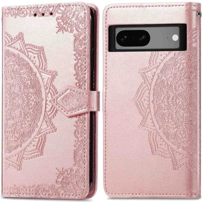 Afbeelding van iMoshion Hoesje Geschikt voor Google Pixel 7a Met Pasjeshouder Mandala Bookcase Rosé Goud
