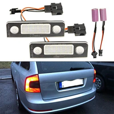 Afbeelding van GOFORJUMP Kentekenplaat voor de auto, 2 stuks, led, 12 V, SMD3528, kentekenplaatlampset van V/W V/olkswagen S/Koda Octavia 1Z Roomster 5J