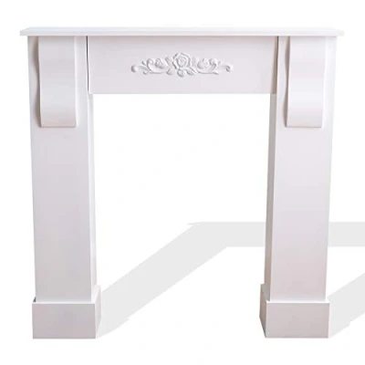 Afbeelding van Rebecca Mobili Klassieke decoratieve open haard, Shabby console wit, voor woonkamer, slaapkamer, wanddecoratie afmetingen: 92 x 93 22,5 cm (h b l) RE4283