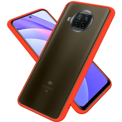 Afbeelding van Cadorabo Hoesje geschikt voor Xiaomi Mi 10T LITE in Mat Rood Zwarte Knopen Hybride beschermhoes met TPU siliconen Case Cover binnenkant en matte plastic achterkant