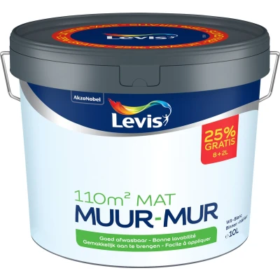 Afbeelding van Levis Muurverf Mat Wit 10L 8+2L Gratis