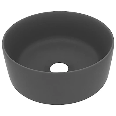 Afbeelding van vidaXL Luxe ronde wastafel donkergrijs mat 40x15 cm keramiek