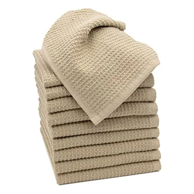 Afbeelding van ZOLLNER Set van 10 wafelhanddoeken, 100% katoen, 30 x cm, cappuccino