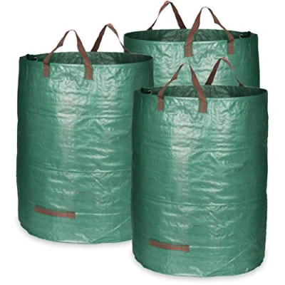 Afbeelding van COM FOUR® 3 x XL tuinafvalzakken opvouwbare tuinzak met handgrepen scheurvaste afvalemmer voor bladeren, groenafval en tuinafval (300 liter stuks)
