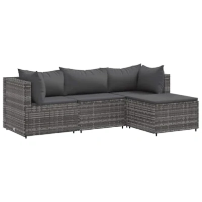Afbeelding van 4 delige Loungeset met kussens poly rattan grijs