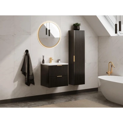 Afbeelding van Gestreept hangmeubel voor badkamer met inbouwwastafel en kolom Z wart 60 cm ZEVARA L x H 57 D 46