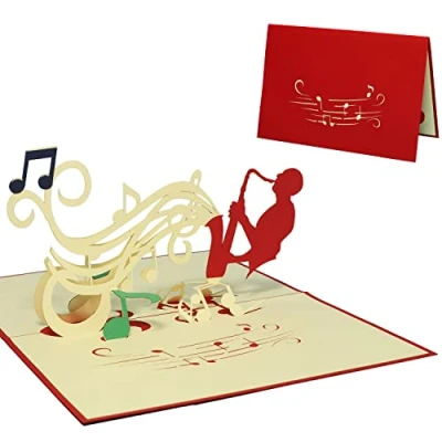 Afbeelding van LINPOPUP®, LIN17327 LINPop Up N220 3D muziekkaart, opvouwbaar, verjaardagskaart, couponkaart, muziek, wenskaart, saxofoon