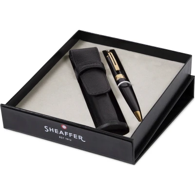 Afbeelding van Sheaffer balpen giftset 300 G9325 bright chrome gold tone met lederen penetui SF G2932551 5