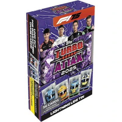 Afbeelding van Turbo Attax Formule 1 2025 MEGA TIN Lightning Lids of Shake Down 60 Kaarten + 6 Limited