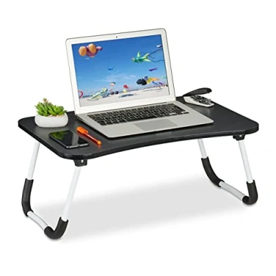 Afbeelding van Relaxdays Laptoptafel voor bed en bank, 26 x 63 40 cm, inklapbaar, MDF, ijzer, zwart
