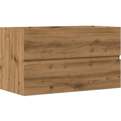 Afbeelding van Wastafelkast 90x38,5x45 cm bewerkt hout artisanaal eikenkleur