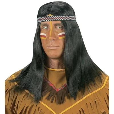 Afbeelding van Widmann Indiaan Kostuum Pruik, Met Hoofdband Zwart Carnavalskleding Verkleedkleding