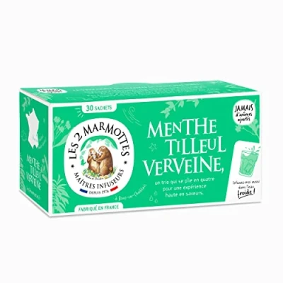 Image de Les 2 Marmottes Infusion Menthe Tilleul Verveine Douceur et Fraicheur Bien Être Relaxation pour Le Soir, 30 unités