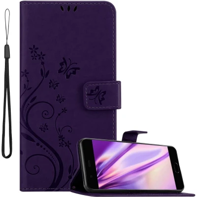Afbeelding van Cadorabo Hoesje geschikt voor Huawei P10 PLUS in BLOEMEN DONKER PAARS Beschermhoes bloemmotief met magnetische sluiting, standfunctie en kaartsleuven Book Case Cover Etui