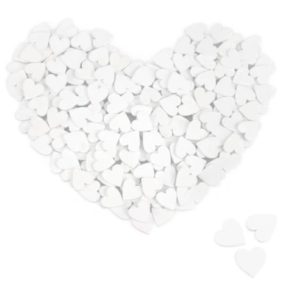 Afbeelding van COM FOUR® 200 x mini decoraties om in hart te strooien, witte houten harten voor handwerk, tafeldecoratie bruiloften en feesten (harten/wit, stuks)