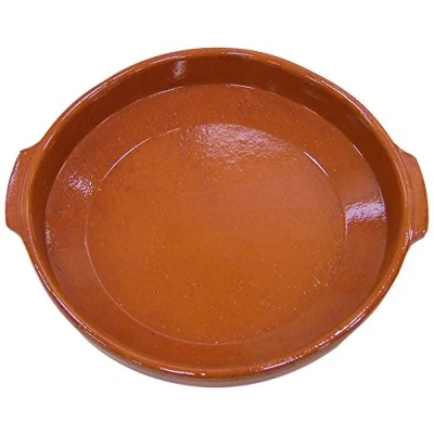 Afbeelding van Fackelmann Traditionele terracotta steelpan, rustieke keramische pan, geschikt voor gas en elektrisch fornuis, magnetron oven, natuurlijke kleur, 28 cm diameter, rand 6,5