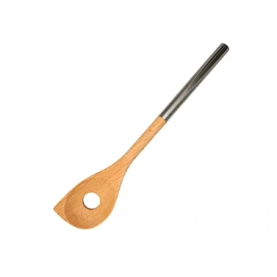 Afbeelding van Fackelmann 30374 Risotlepel van beukenhout met handvat roestvrij staal, afgeschuinde lepel, keukenlepel of serveerlepel, hout, 34 x 6,5 cm