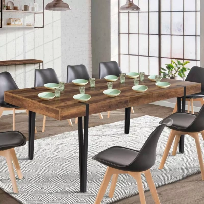 Image de Table à manger extensible AUSTRIA 6 10 personnes bois pied épingle noir 160 200 cm