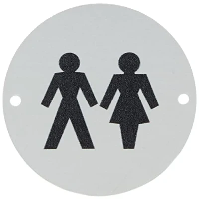 Afbeelding van Unisex toiletbordje, Satijn Geanodiseerd Aluminium, Voorgeboord, 72mm Dia, Zilver en Zwart