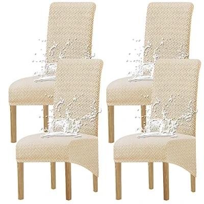 Afbeelding van KELUINA Hoezen voor eetkamerstoelen, groot, jacquard, rekbaar, beige 1, 4 stuks