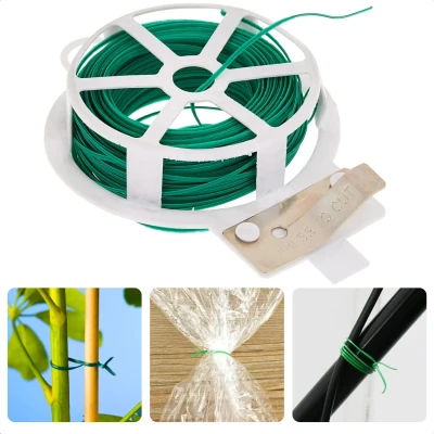 Afbeelding van Cheqo® Plantendraad Bloemendraad Metaaldraad Ideaal voor Klimplanten Tuinbinddraad 30m Sterk Kunststof Plantenbinder Planten Groen