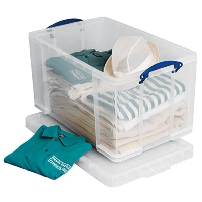 Afbeelding van Really Useful Box 84CCB Opbergdoos voor kleding, schoenen, speelgoed, 84 liter, helder transparant
