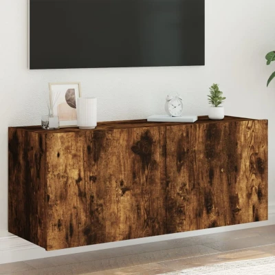 Afbeelding van Tv wandmeubel met LED verlichting 100x35x41 cm gerookt eiken