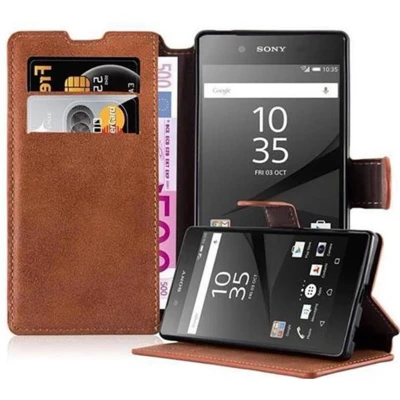 Afbeelding van Cadorabo Hoesje geschikt voor Sony Xperia Z5 in MAT BRUIN Beschermhoes Case Cover met standfunctie en kaartvak retrodesign